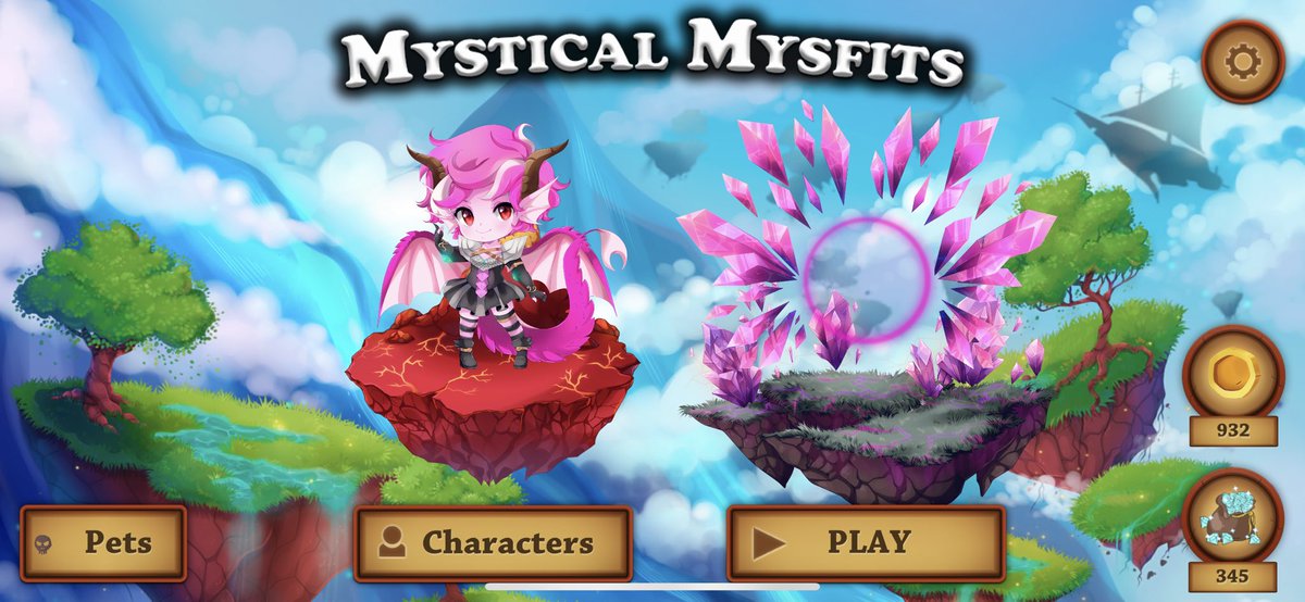CrunchyPeachEnt's tweet photo. New background for Mystical Mysfits coming soon. Definitely need to make some layout adjustments and maybe some animations but here’s the latest main page setup. 
#indiedev #mobilegames #videogames #indiegame #development #Unity #unity3d https://t.co/cn23cLle9p
