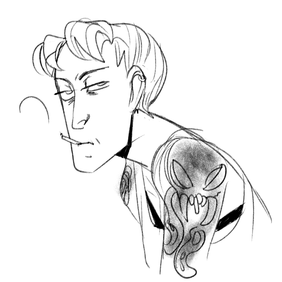 basla bought the real human skeleton from a middle-aged french tattoo artist called jacqueline who smokes in her studio and gets passionately angry if her craft gets disrespected while she also does oil paintings of all of her tattoo designs &amp; probably burns them once theyre done 