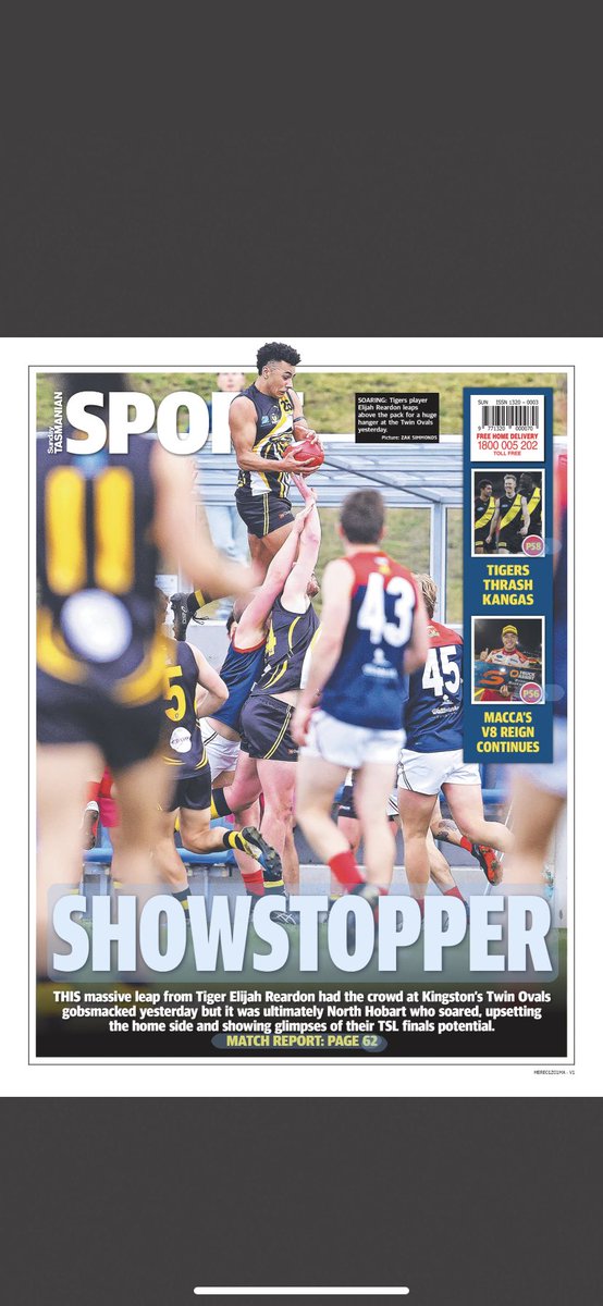 How big was this mark taken by ⁦<a href="/Kingborough_FC/">Kingborough Tigers 🐯</a>⁩ Elijah Reardon in the ⁦@TasStateLeague⁩ yesterday?! Outstanding photo taken by ⁦<a href="/ZakSimmonds/">Zak Simmonds</a>⁩