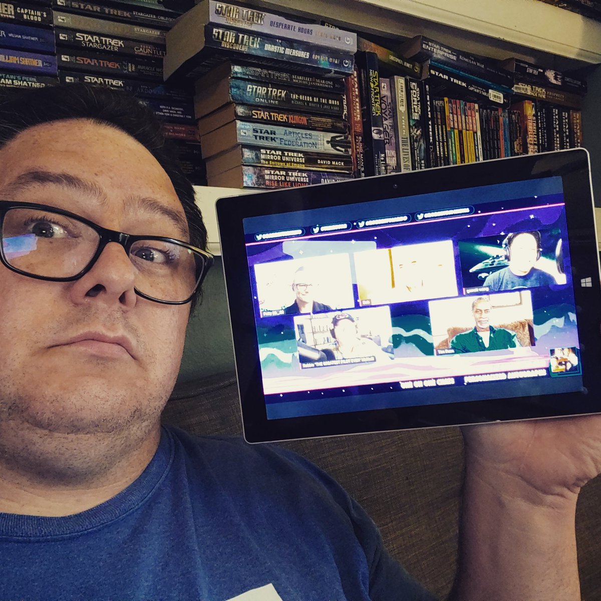 TrekPhilosophy's tweet photo. Took this selfie with four Star Trek: Voyager cast members ... Its just not the same

#telepresence #andyclark #beingthere https://t.co/89cu0c8TDT