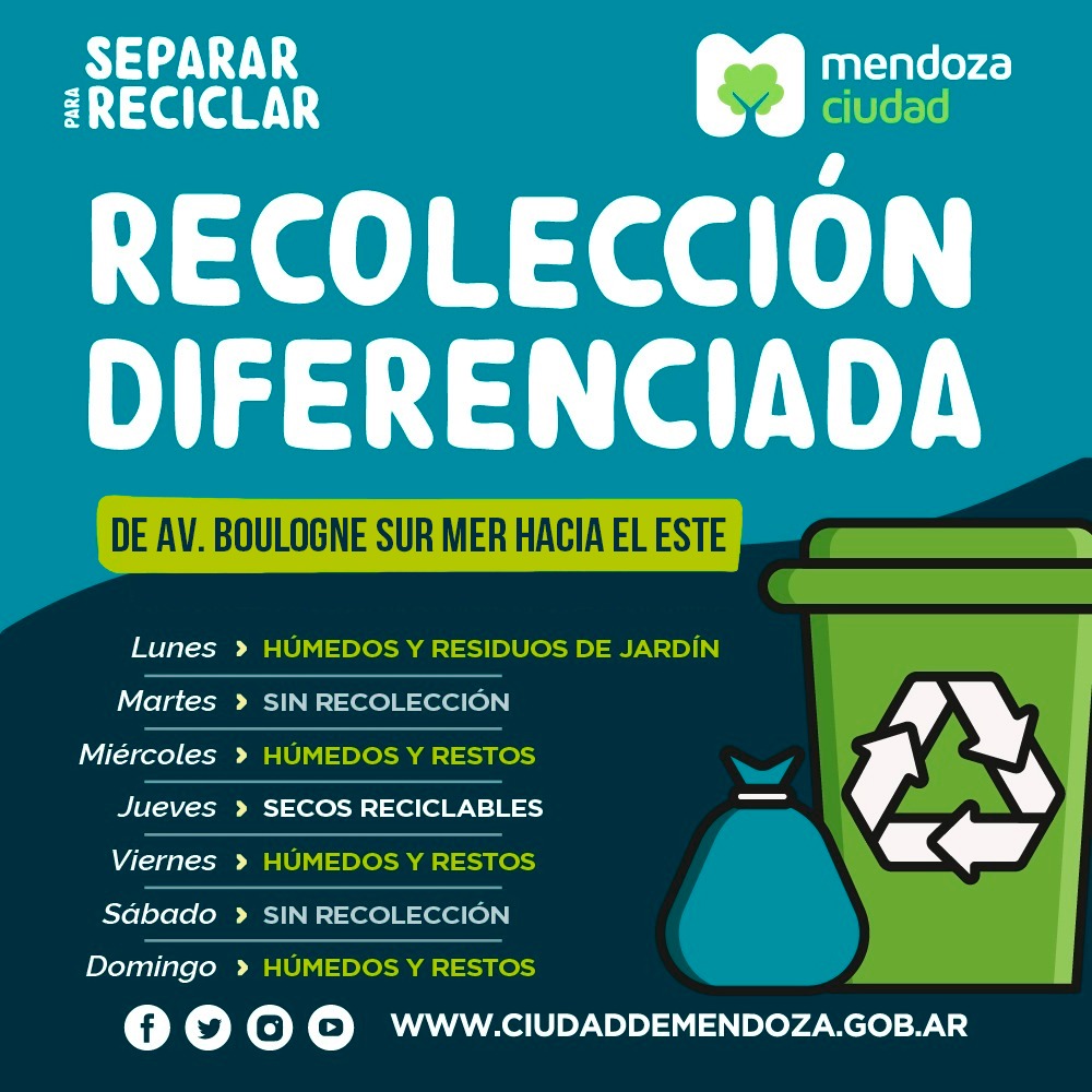 ciudaddemendoza's tweet photo. #SepararParaReciclar
De Av. Boulogne Sur Mer hacia el este hoy no hay recolección. Recordá siempre el cronograma para que entre todos hagamos de #Mendoza una Ciudad más limpia y saludable. https://t.co/6Ed5vZCv7F