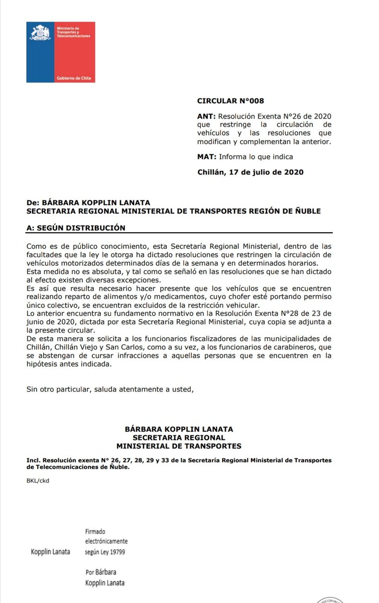 Hemos sido informados de inconvenientes por la excepción que tienen los deliverys, respecto de la restricción vehicular que rige en Chillán, Chillán Viejo y San Carlos. Por lo tanto hemos reforzado la norma a equipos fiscalizadores para evitar problemas.