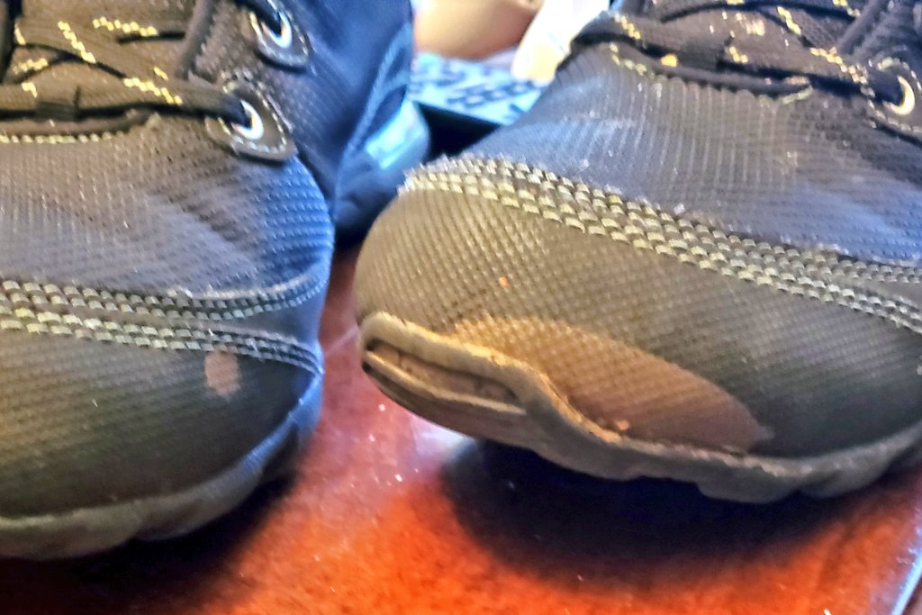KohzKah's tweet photo. What ever chemicals the feds are using it erodes and bleaches our shoes and clothes. #pdxprotests https://t.co/jXgz0XU8zD