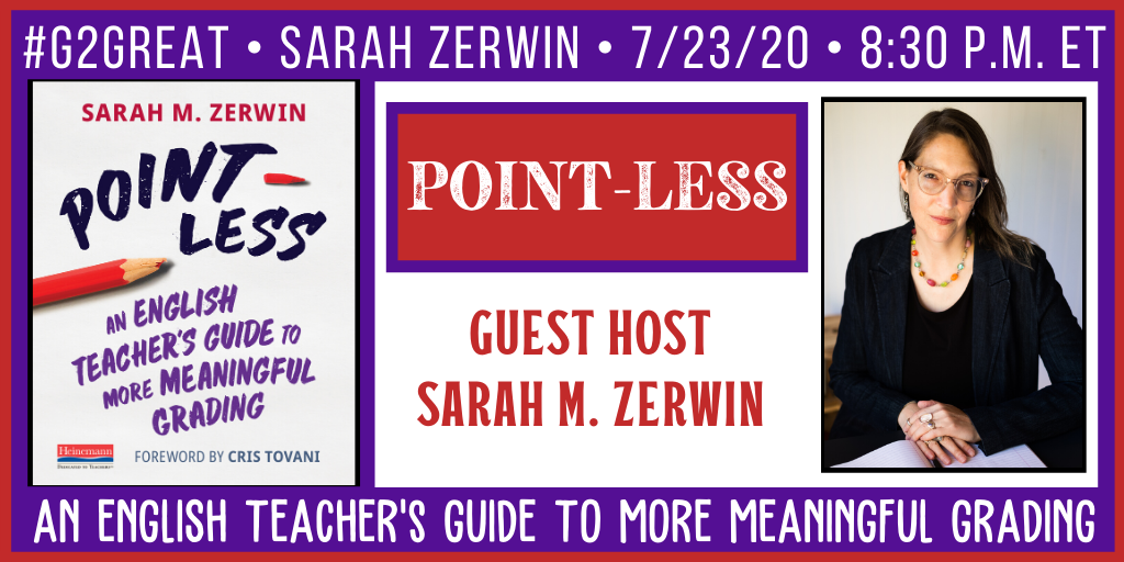 HeinemannPub's tweet photo. Don't miss this #G2Great Twitter chat on 7/23 at 8:30 PM (ET) with Sarah Zerwin!
Learn about her book "Pointless: An English Teacher’s Guide to More Meaningful Grading" here: https://t.co/dxVXfHjo2m
@SarahMZerwin #HeinemannAuthor https://t.co/Vu8peQR4f6