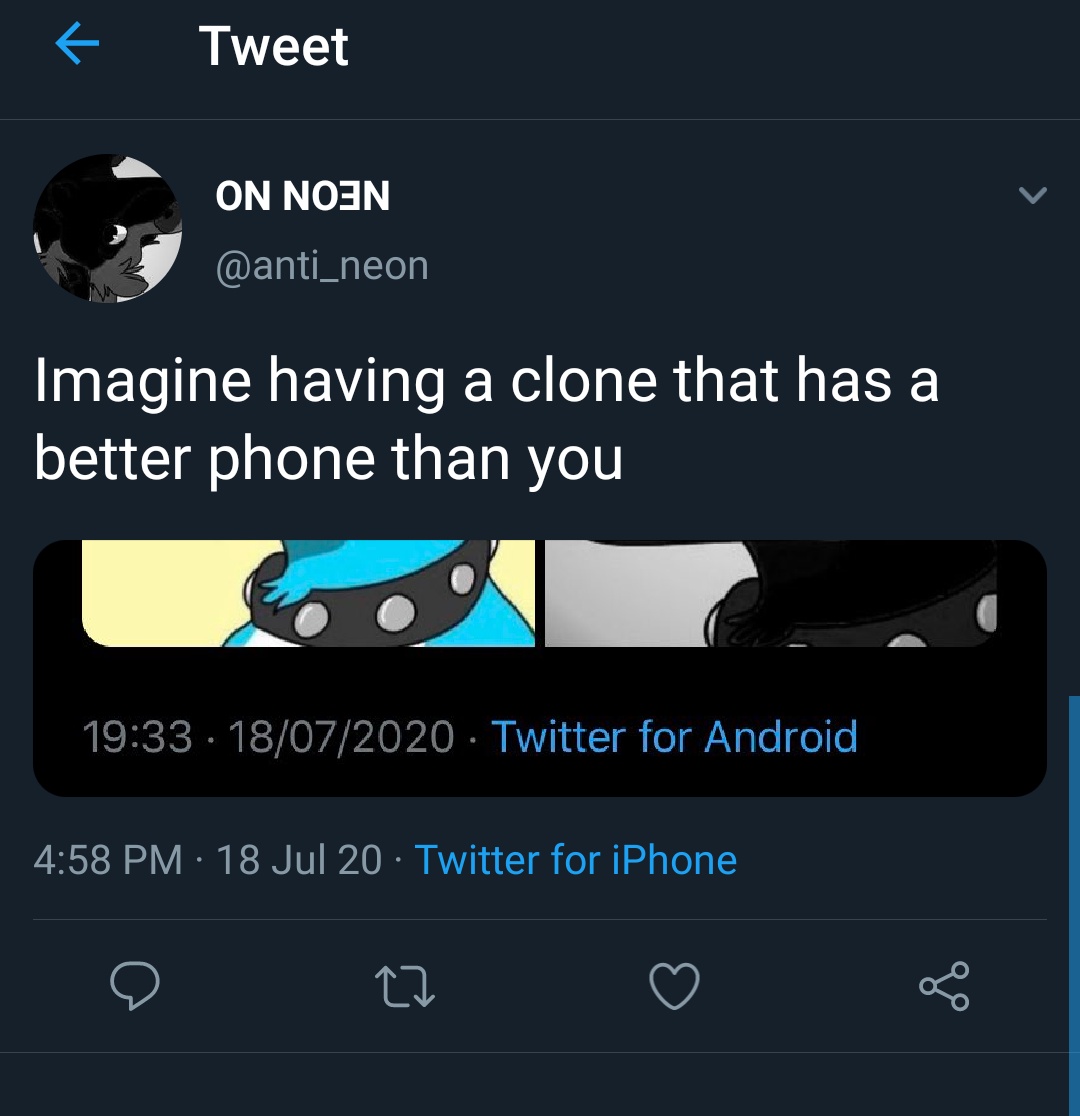 Neon_woof's tweet photo. IM GETTING ROASTED BY A PARODY ACCOUNT ?? 💀💀💀 https://t.co/HAkrAA4pBf