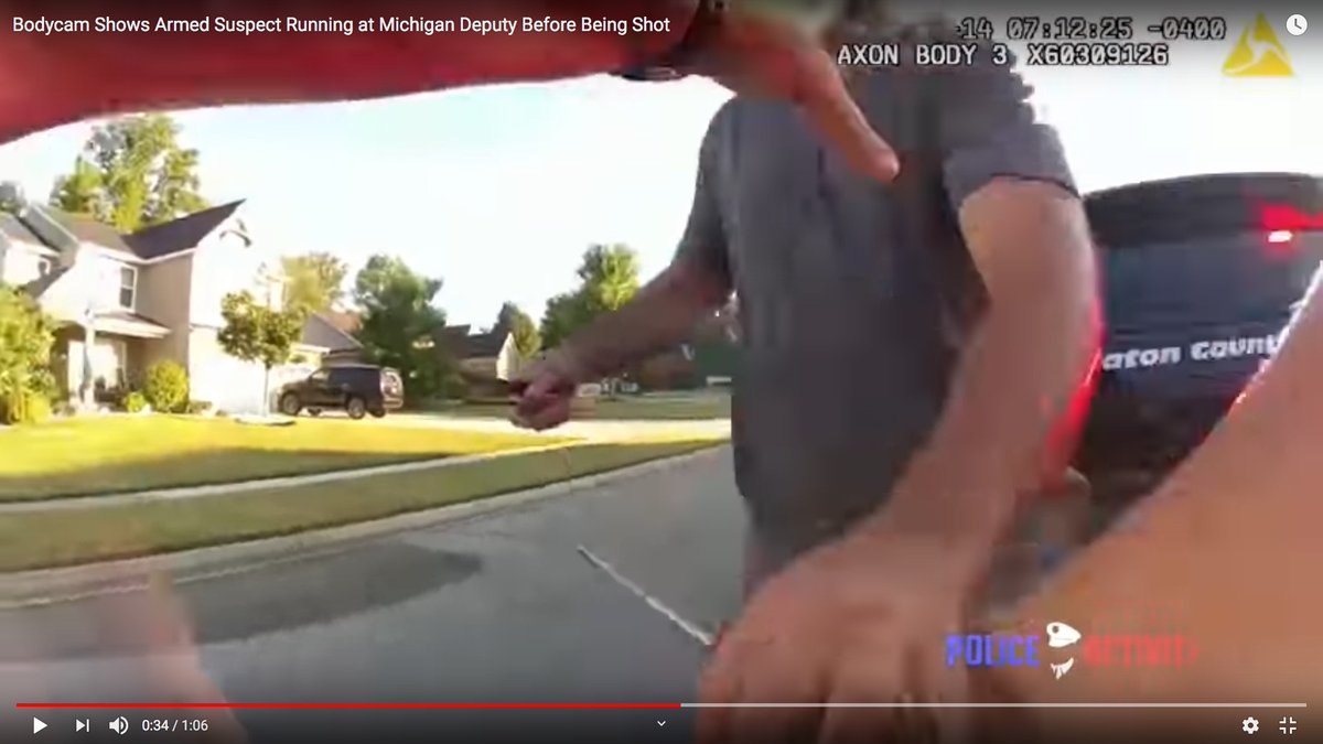 This was NOT suicide by cop.He was clearly not expecting to be shot.A couple of things:The cop put five rounds into him, but he was STILL able to grab her gun and cause it to jam. He yanked on the slide.HE ALMOST KILLED HER.