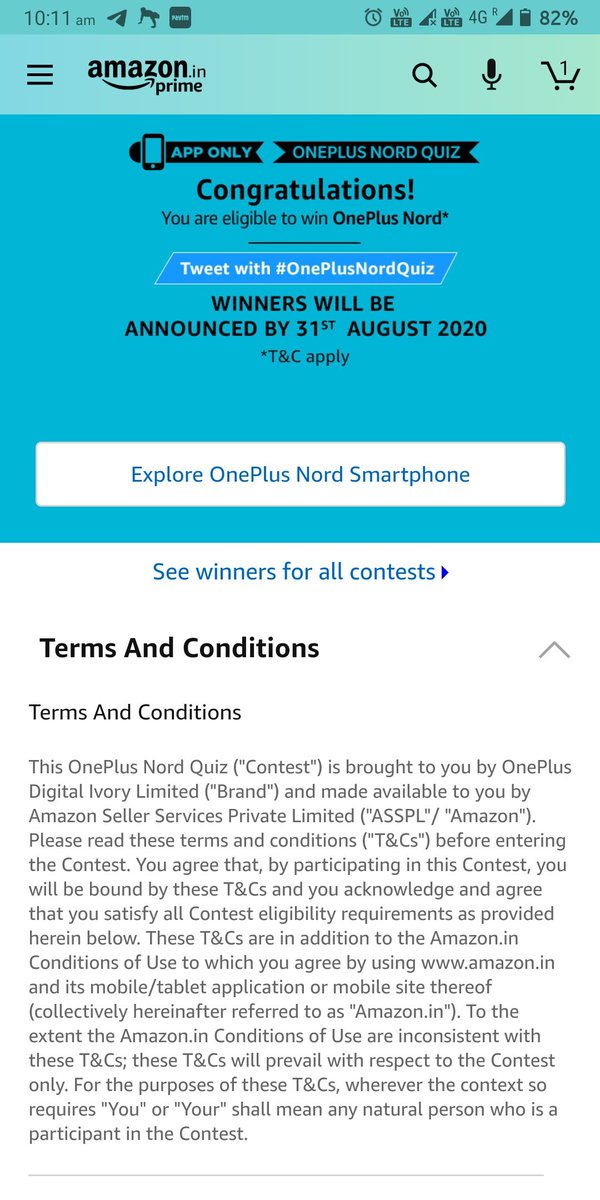 arun123sa's tweet photo. @amazonInQuiz #OnePlusNordQuiz 
Best of luck to all the participants...
Waiting for the result🤞🤞🤞 https://t.co/mAUx1joTUm