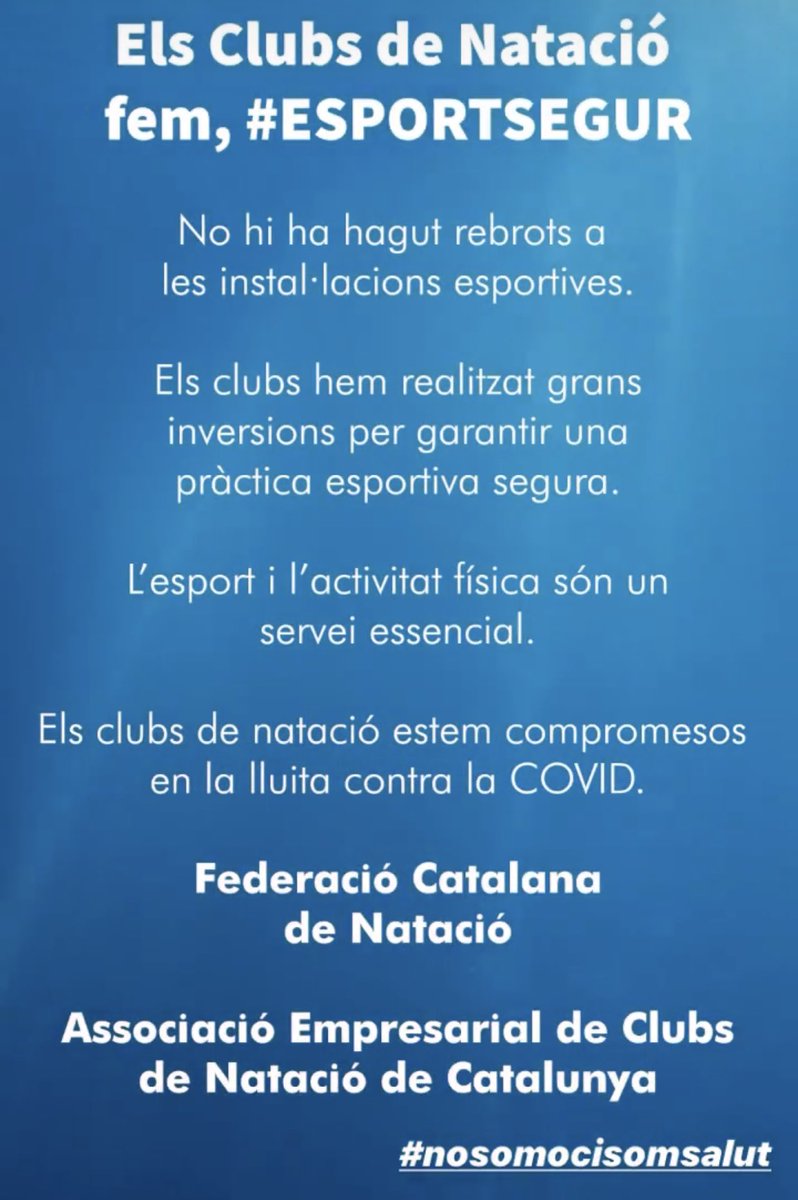 NO AL TANCAMENT!!
Els Centres Esportius son Salut!!
Ells no abaixen la guàrdia, nosaltres, els esportistes, tampoc ho hem fet!!