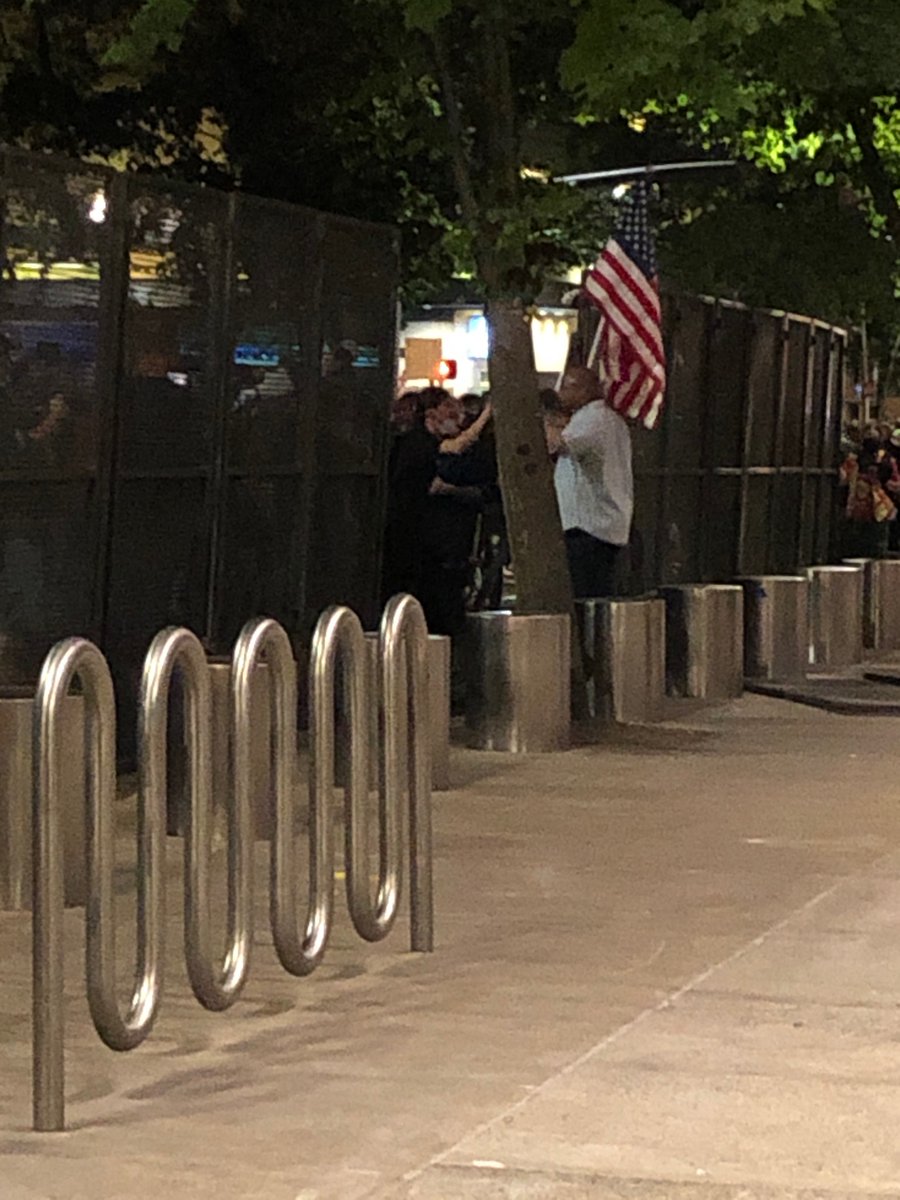 Guy w flag is defending the fence (no pun intended)