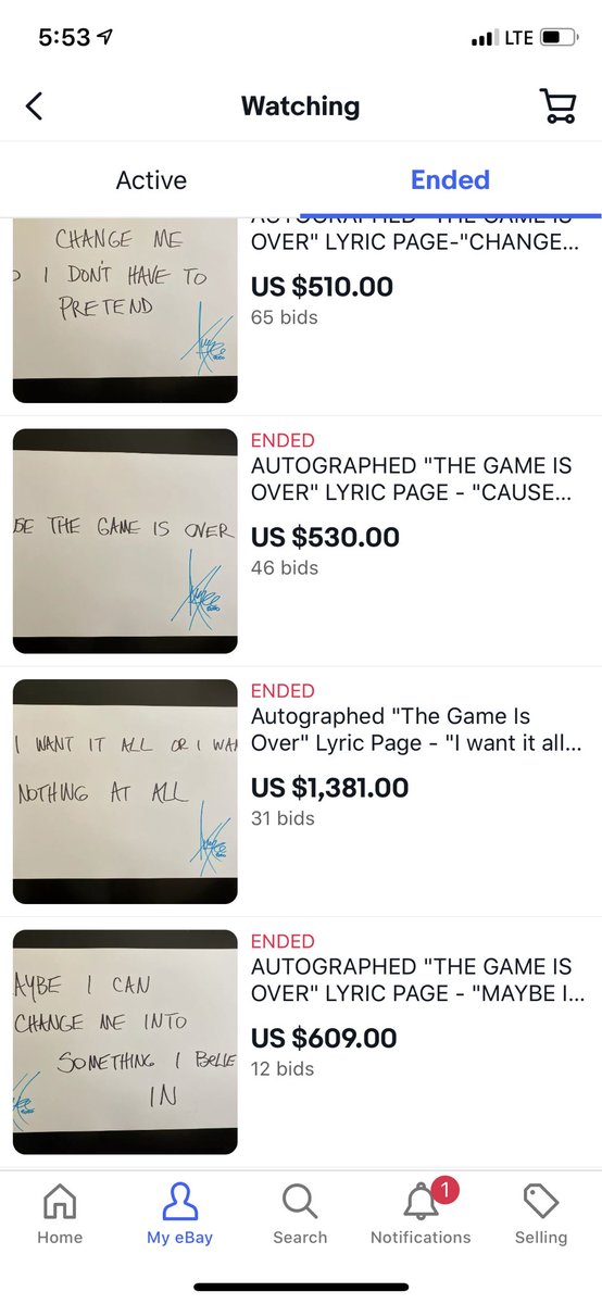 RandoEvFacts's tweet photo. Today, @Evanescence’s eBay auction for The Game Is Over lyric sheets came to a close. The total sales of all 24 lyric sheets was $14,120, all profits going towards charity for BLM. https://t.co/ahz6Q3ZJHx