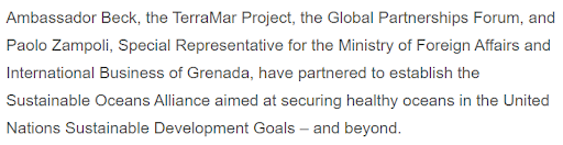 On August 16, 2013, Palau appointed H.E. Stuart Beck as its first Ambassador on Oceans and Seas. “our first priority has to be getting oceans into the SDGs.”  https://web.archive.org/web/20190804181245/https://theterramarproject.org/dc-archive/h-e-stuart-beck-appointed-first-ambassador-on-oceans-and-seas/