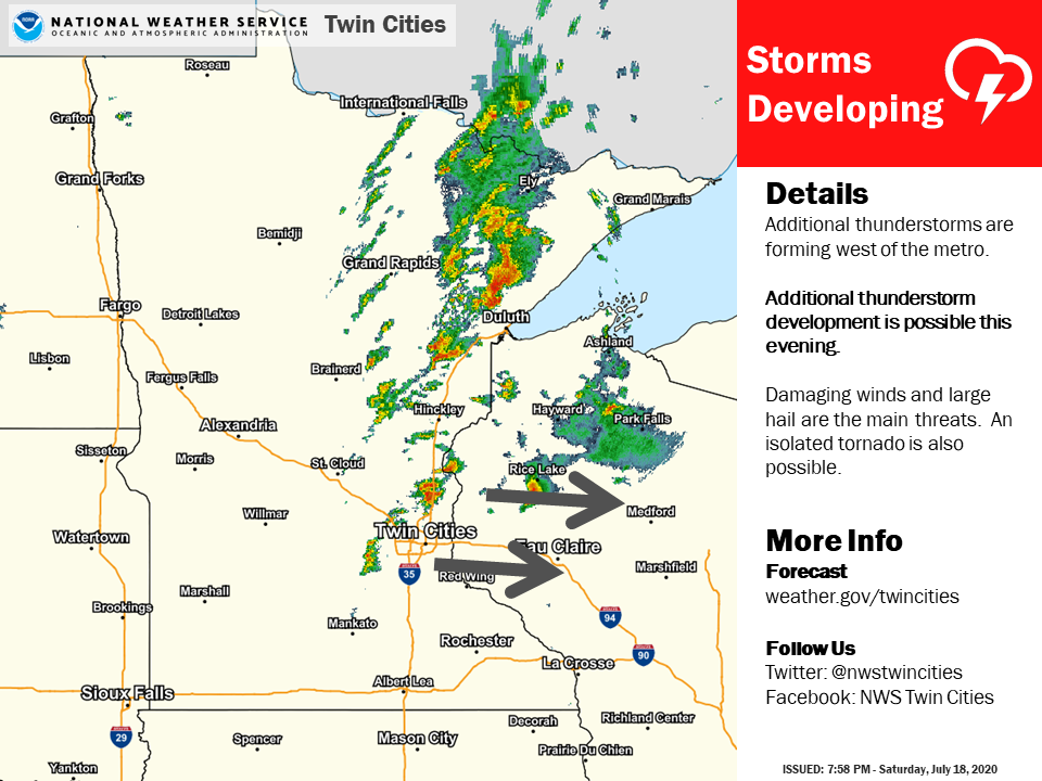 A line of storms has formed along the cold front stretching from north of the metro to the western suburbs. Expect frequent lightning and the potential for severe weather if storms continue to strengthen. #mnwx #wiwx
