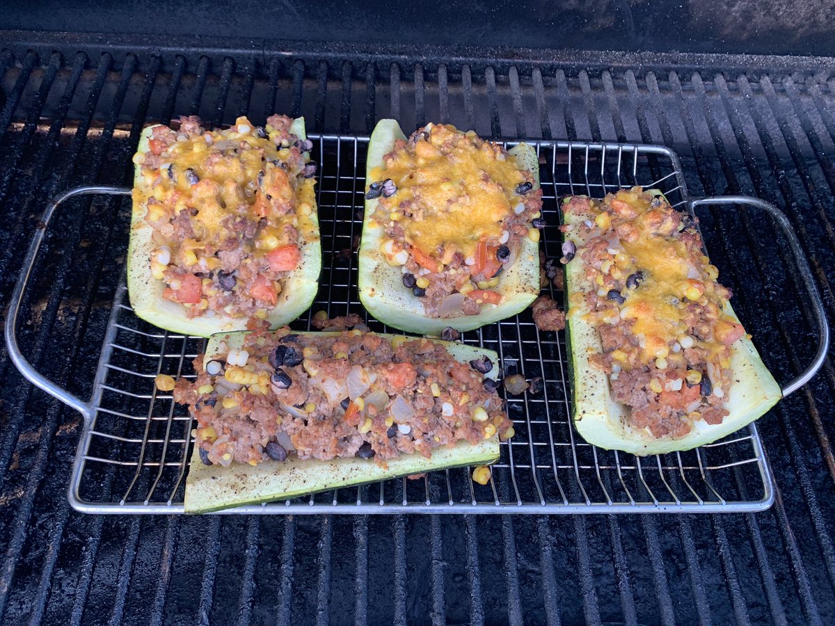 Qconnealy19's tweet photo. Follow along with @jsreinecker as we explore all the great recipes. Tonight it’s southwest smoked zucchini boats. Thank you Pinterest https://t.co/eU8l9Sd2oP