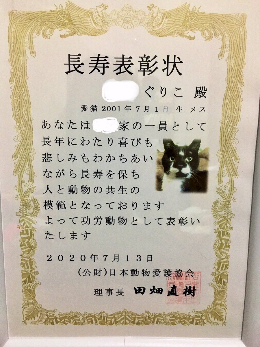 長生きした犬や猫を表彰してもらえる制度があるらしい Togetter
