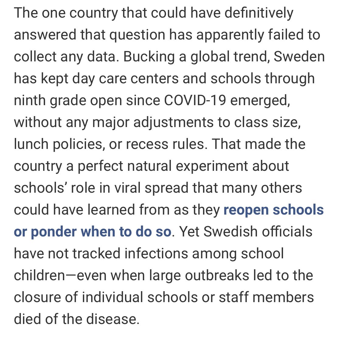 “How Sweden wasted a ‘rare opportunity’ to study coronavirus in schools” (via  @red__RD)  https://www.sciencemag.org/news/2020/05/how-sweden-wasted-rare-opportunity-study-coronavirus-schools