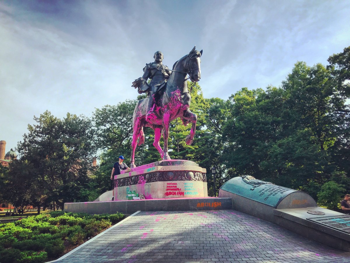King Edward VII has also been covered with paint & anti-racist messages at Queen's Park.This statue has a very complicated history — the only reason he's in Toronto is because people in another, distant city decided to take him down.