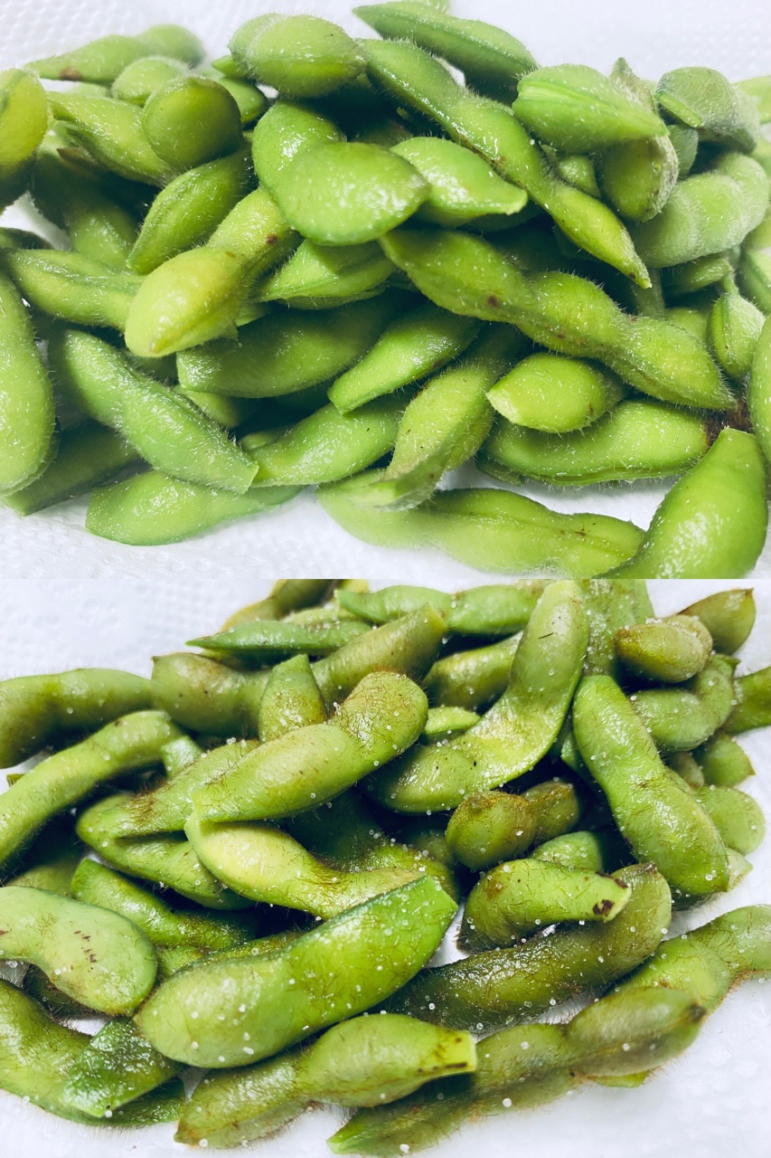 Ni Lab 庭で育てた枝豆2種を今年初収穫 たぶん上のが青豆種で下のが茶豆種だと思うけどわからない 塩茹でして塩かけて食べる ﾟdﾟ ｳﾏｰ T Co Pawzolhetd Twitter