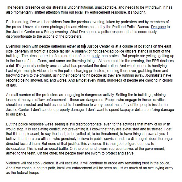 The federal presence on our streets is unconstitutional, unacceptable, and needs to be withdrawn. It has also momentarily shifted attention from our local law enforcement response. It shouldn’t. More below:
