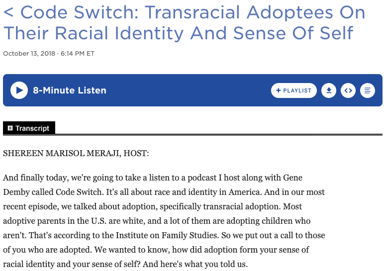 WAIReally's tweet photo. Listening to the 8 min listen of @NPRCodeSwitch: Transracial #Adoptees on their #RacialIdentity and Sense of Self https://t.co/Mv8khxhtMp #WAIReally #Adoption https://t.co/9kNXpDDIET