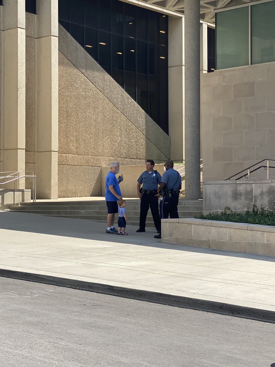 kcpolice's tweet photo. After vandals caused damage last night, people showed up to pray, others  just wanted to say “hi”.  We are here to serve all, no matter what tonight and every night. For Kansas City, we are out there #stillserving https://t.co/TeY7gXFdfC