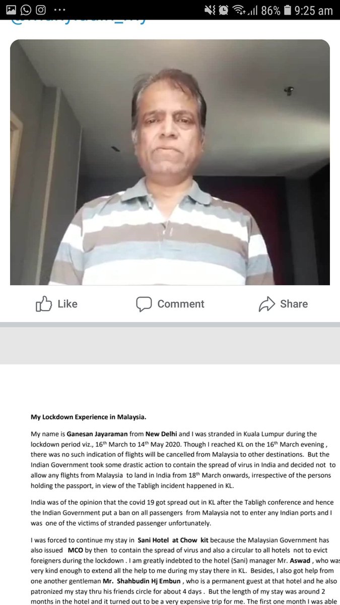 shahbudinE's tweet photo. My tourist friend from India @GJayara12789918 tersangkut 2 bulan semasa lockdown Covid 19 di KL bersama saya  menghantar nota pujian pada Kerajaan PM  @muhyiddin_my @DrAdhamBaba @DGHisham and he said  Aljazeera reporting  was misleading with bad faith. @DrZahidHamidi @NajibRazak https://t.co/lWDj6pAgmQ