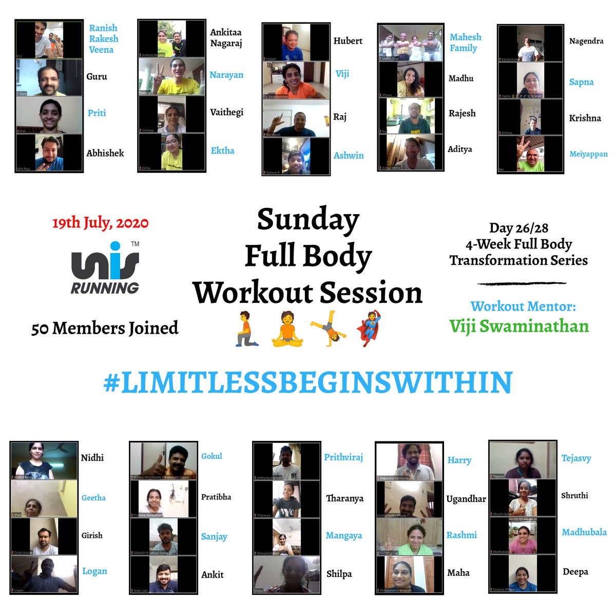 RunningUnis's tweet photo. Day 26/28 FBTS with Sunday Full Body Session Completed

Every day gives you a choice: Grind or Laze! 

Think of goal, and not the activity

With Love 💙 
Team Madras UNIS Running Family https://t.co/qVZWYeYWLp