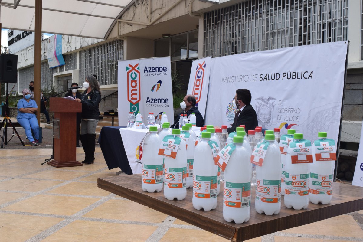 Azendecorp's tweet photo. Presentación de la nueva marca de #Azende Hipomacx (Ácido Hipocloroso) realizada en el Hospital Regional Vicente Corral Moscoso en rueda de prensa, con la presencia de autoridades de @MSPEcuador y el Director Ejecutivo de Azende @jaimeordonez4 #Hipomacx https://t.co/Sds9M3A0iS