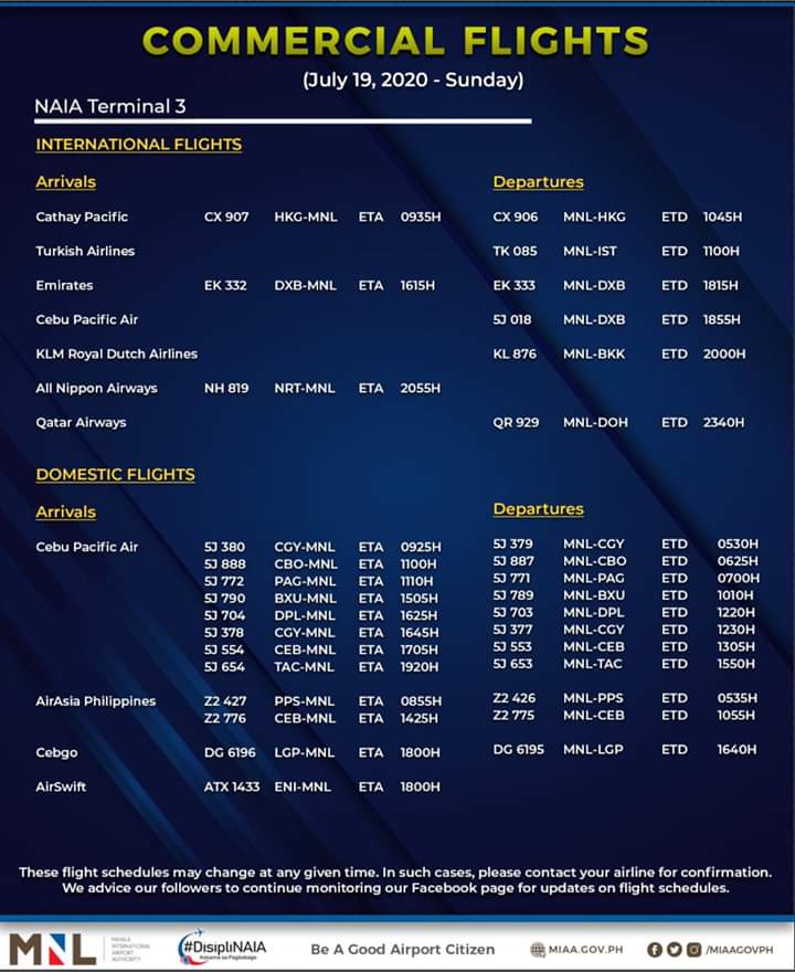 MIAA releases list of operational commercial flights for Sunday, July 19

Read here: eaglenews.ph/miaa-releases-…

#eaglenews