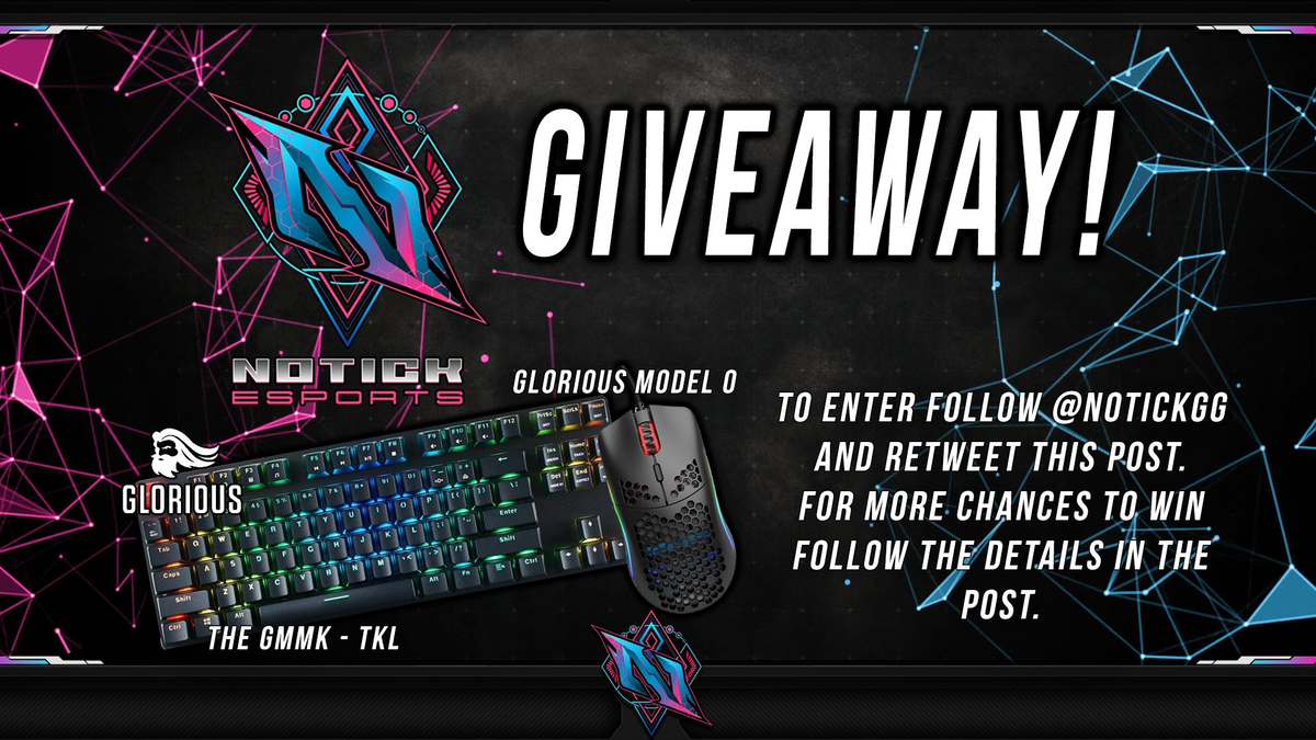 NotickGG's tweet photo. Notick Official Launch Giveaway!

• PRIZES 
   🔥 Glorious Model O 
  💎Glorious GMMK-TKL

• HOW TO ENTER
  👥 Follow: 
~@NotickGG 
~@DiGeDoG 
~@pixeLb0x 
~@ninim_au 
  ♻️ Retweet this tweet

Winners will be announced on July 26th at 12pm AEST!

Discord: https://t.co/FqChbsq9qW https://t.co/N5jj62EfHS