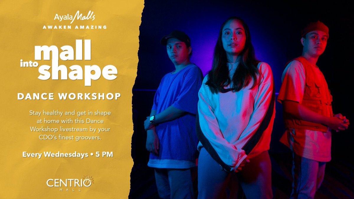 AyalaCentrio's tweet photo. Dance, sweat, and stay in shape at home with our Mall Into Shape: Dance Workshop by C9's Alexie &amp; Xtatic's Sugee &amp; Jerwin. Get creative by dancing to the beat, and join us in our online dance livestream by CDO's finest groovers!  #AyalaMalls #MallIntoShape https://t.co/pkbztkzeyg