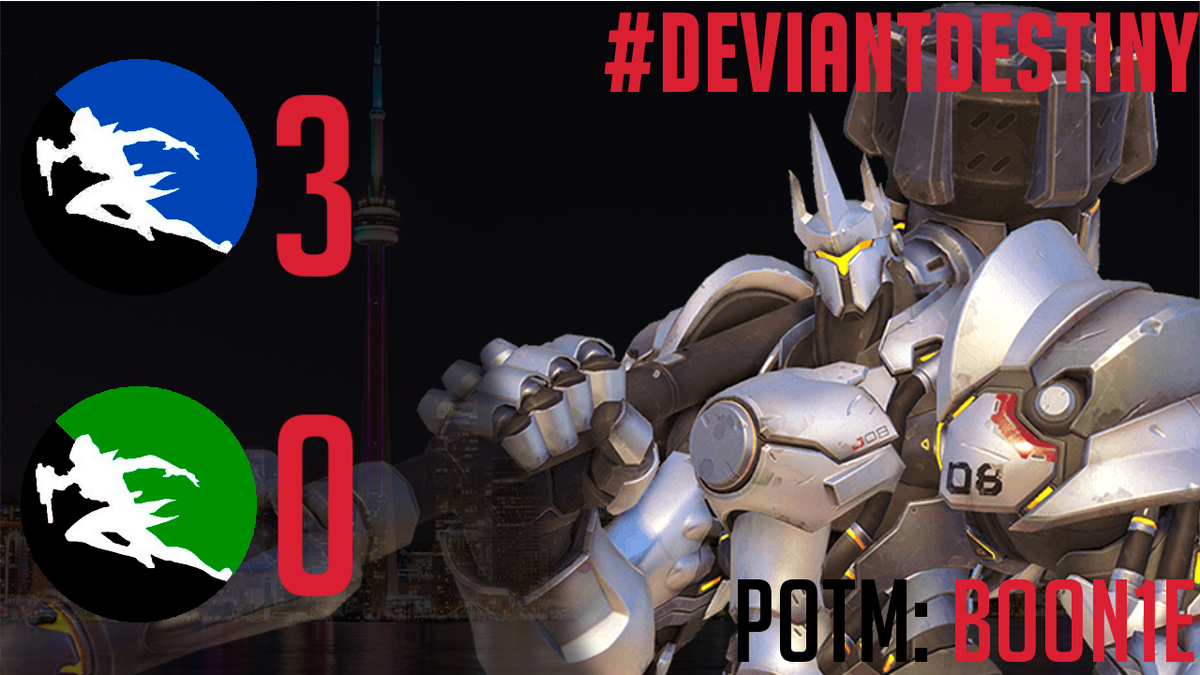 TorontoDeviant's tweet photo. In the first round of All Stars, your Deviant All Stars take the victory home for the North with a 3-0 sweep against the South. They advance to finals to face the West. Congratulations to @BOON1E_OW for POTM honors. GGs to all the All Stars from all divisions! #DeviantDestiny https://t.co/i8Lv6XpIDt