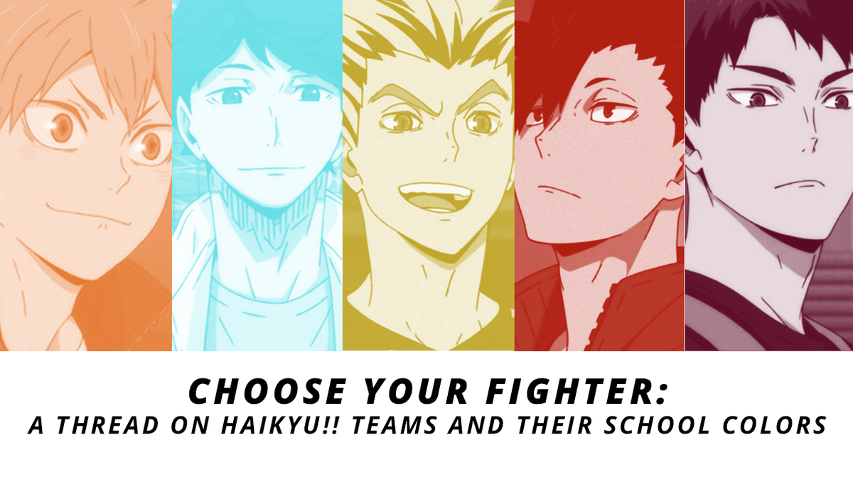 Part love letter to HQ, part analysis, part brainrot shitpost, As I looked back and rewatched the anime and reread the manga, I got to (over)thinking:Colors are meant to evoke and convey emotions. So what does the school colors of each HQ team mean, exactly?A thread: