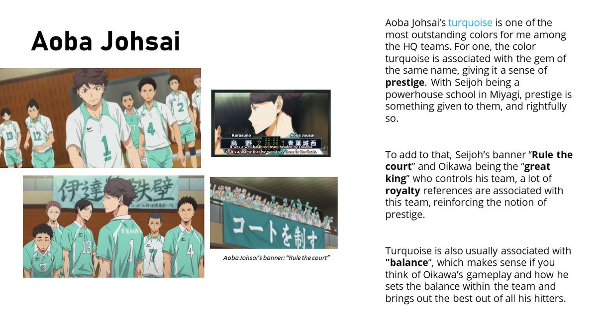 Next up, Aoba Johsai! See also Seijoh and Karasuno in relation to each other