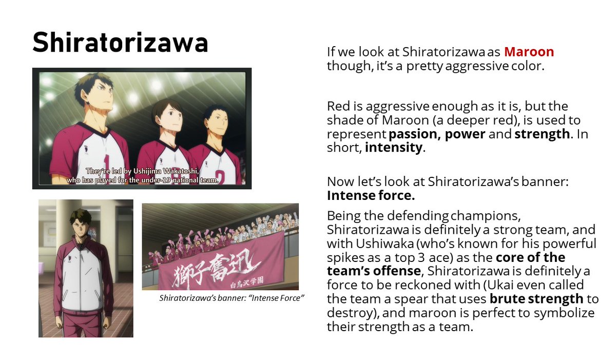 Let's talk about Shiratorizawa next! (I used Purple and Maroon lol)
