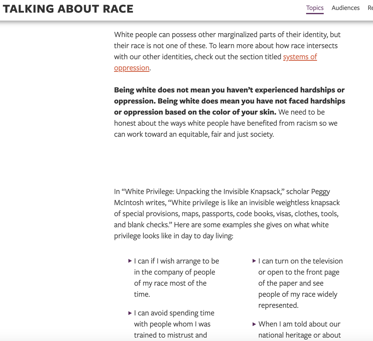 Being white does not mean u haven’t experienced hardships or oppression. Being white does mean u have not faced hardships or oppression based on the color of ur skin. We need to be honest about the ways white people have benefited from racism so we can work toward an equitable..