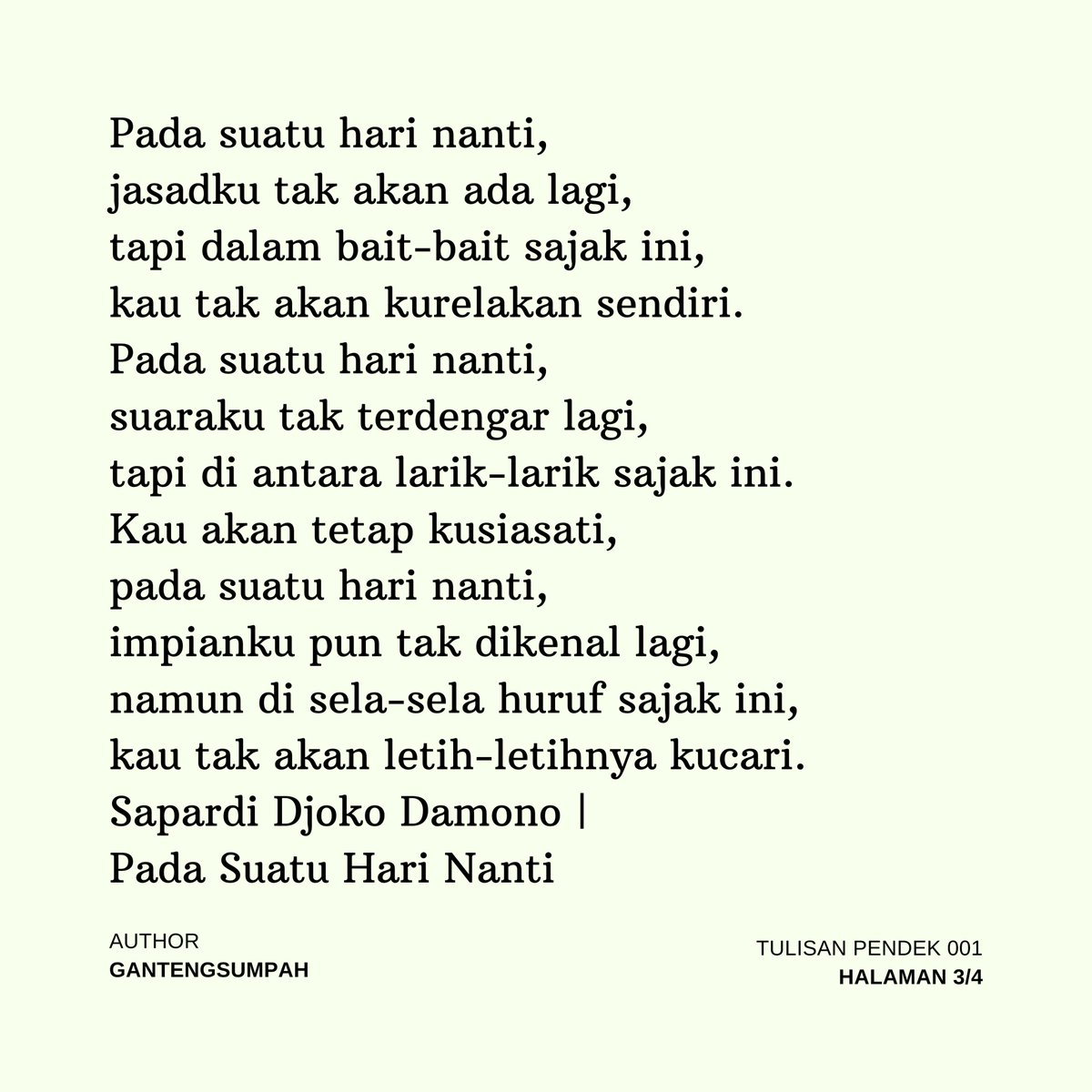 gantengsumpah's tweet photo. Selamat bertemu dengan sang pencipta.
Prof. Dr. Sapardi Djoko Damono
(20 Maret 1940 - 19 Juli 2020) https://t.co/89zC2COXTo