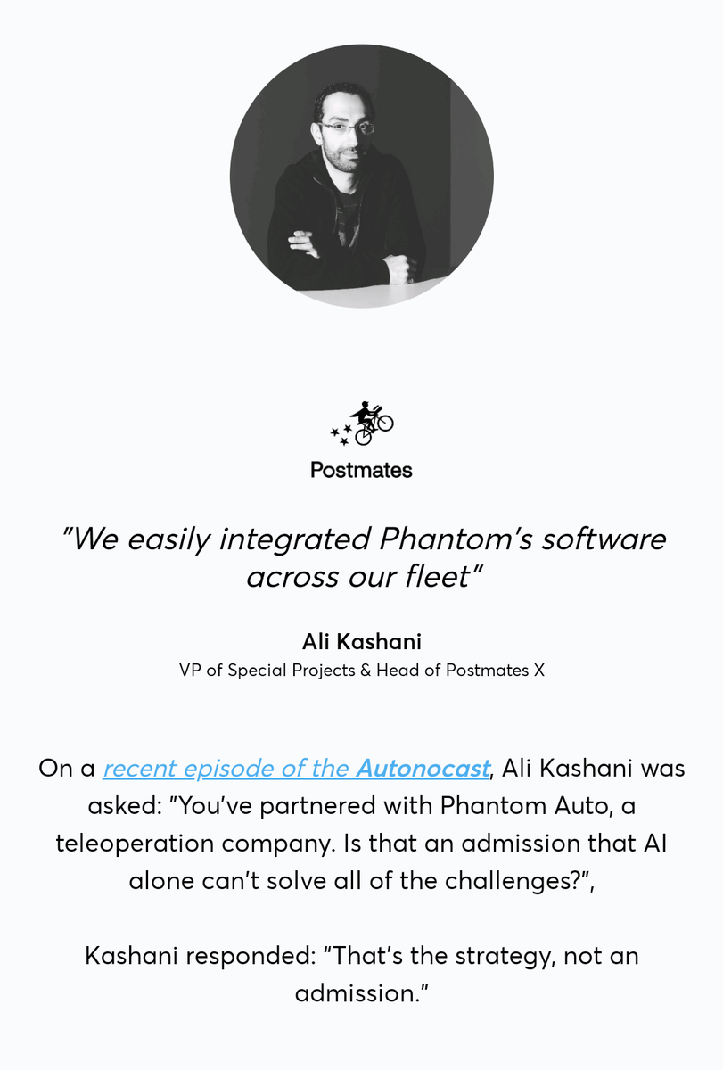 what's phantom auto, by the way? oh, you know, just a company that sells teleoperation technology to enable operators to drive autonomous vehicles. wonder how that's being used.  also notice the quote & how he flips it as some sort of "strategy" when media tells us otherwise