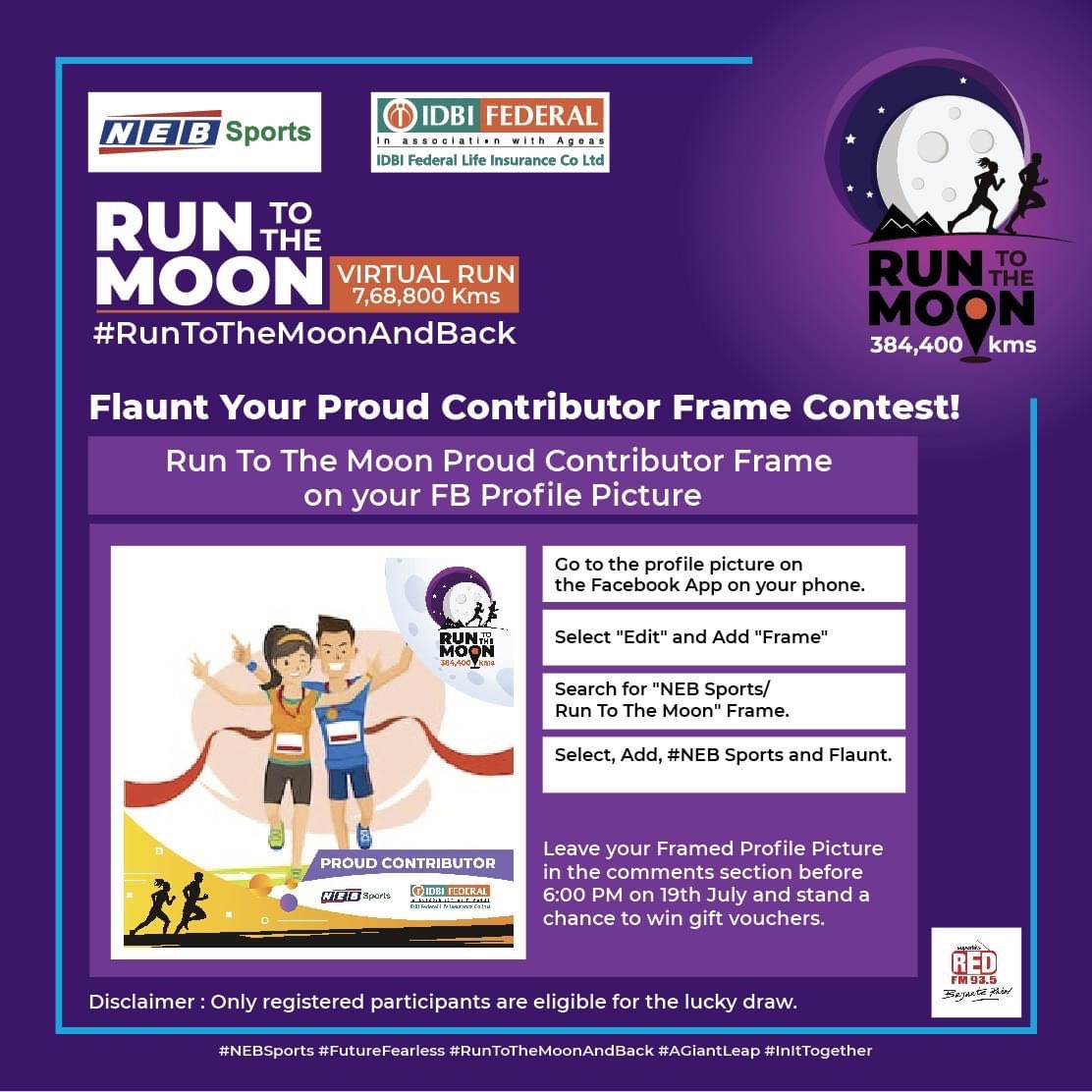 NEBSportsEPL's tweet photo. Flaunt the Proud Contributor Frame on your FB DP &amp; win!
-Add RTTM Proud Contributor Frame to your FB DP
-Tag #NEBSports
-Leave Framed DP in the comments section before 6PM, today.
5 lucky winners for surprise gifts!
#RunToTheMoonAndBack #FutureFearless #AGiantLeap #InItTogether https://t.co/wukObVK0ds
