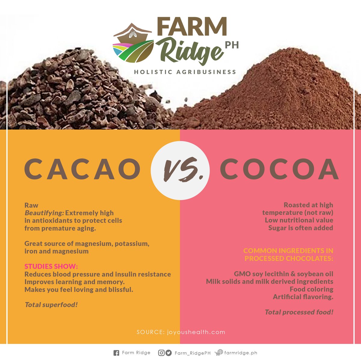 Farm_RidgePH's tweet photo. 💡READ: CACAO & COCOA - know what's the difference ⤵️
#cacaobenefits #cacaofarming #philippinecacao #cacaosuperfood #ms3choco #ms3agriventurescorp #desmondfarmandpartnersinc #DFPI #DCCPAI https://t.co/6BcH0XYkEP
