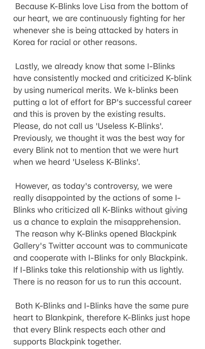 한국 블링크들은 더 이상 해외 블링크들에게 사이버 불링 당하는 것을 묵과하지 않겠습니다.
K-Blinks cannot tolerate cyberbullying from plenty of I-Blinks anymore.
