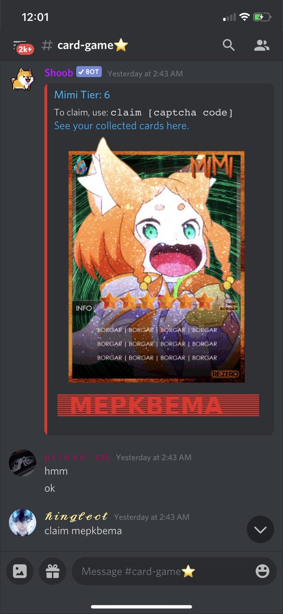 Anime Card Game Discord Shoob On Twitter Tier 6 Mimi From Re Zero