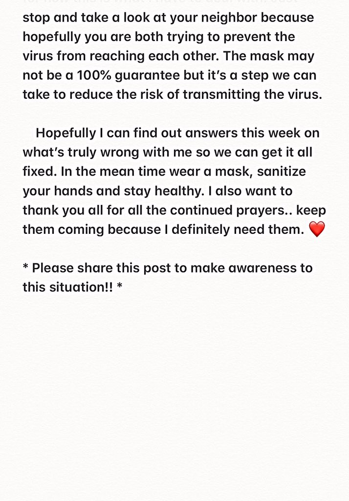 malloryhouseman's tweet photo. I haven’t  really shared my story of my fight with COVID-19 on here yet so here it is.. Please share to make awareness to this situation!! 😷
#WearAMask #COVID19  #StayHealthy https://t.co/FUCWOKlTpq