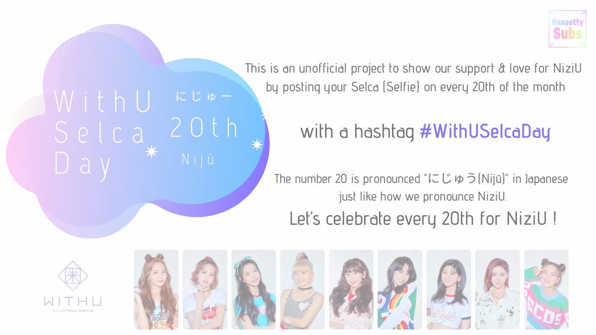 NiziU_ENG's tweet photo. Let’s start #WithUSelcaDay tomorrow ! 

Thank you everyone who participated the voting ! 

360 people voted in total, 72% of them chose “20th” over “30th” as our #WithUSelcaDay !

Feel free to save this picture and repost it anywhere ☺️🌈
 
Let’s make sure people know about it💕 https://t.co/2DlTRpi1sE