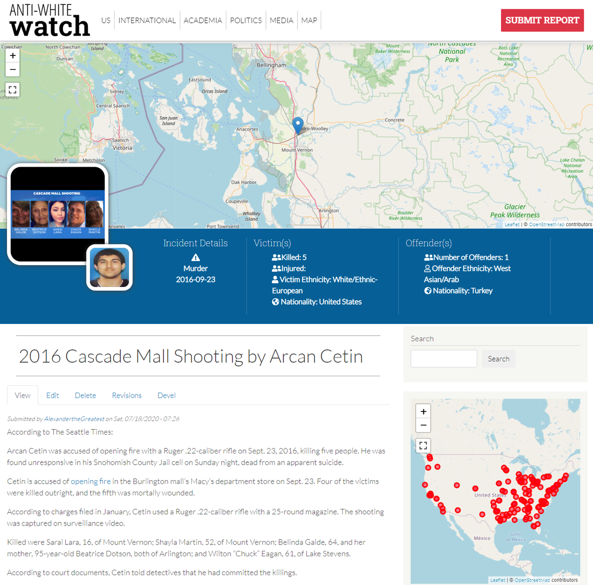 AntiWhiteWatch1's tweet photo. 2016 Cascade Mall Shooting by Arcan Cetin: "Arcan Cetin was accused of opening fire with a Ruger .22-caliber rifle on Sept. 23, 2016, killing five people." #ReplacementMigration #RemigrationIsDecolonization
Thx- AlexanderTheGreatest

https://t.co/b1lsMOeGZ0 https://t.co/97wpQFL0wh