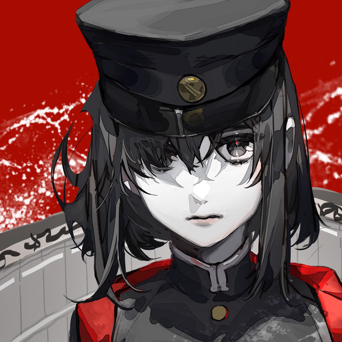 akitsu maru (kancolle) 1girl solo hat black hair pale skin short hair uniform  illustration images