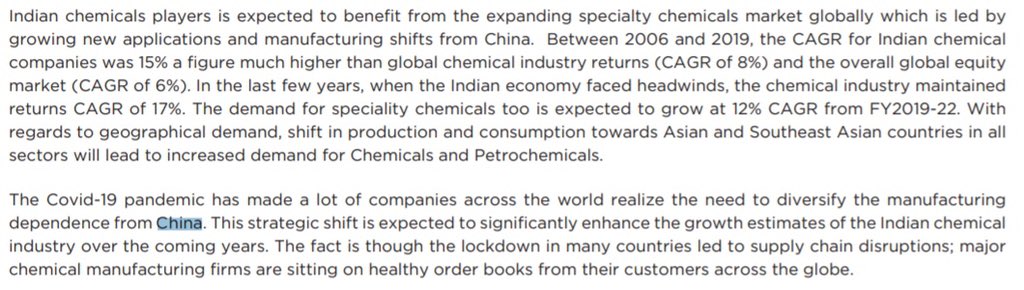 Camlin Fine Science says Indian chemical companies were outperforming global equity market last three years. Believes strategic shift to diversify away from China will enhance growth for Indian chemical industry