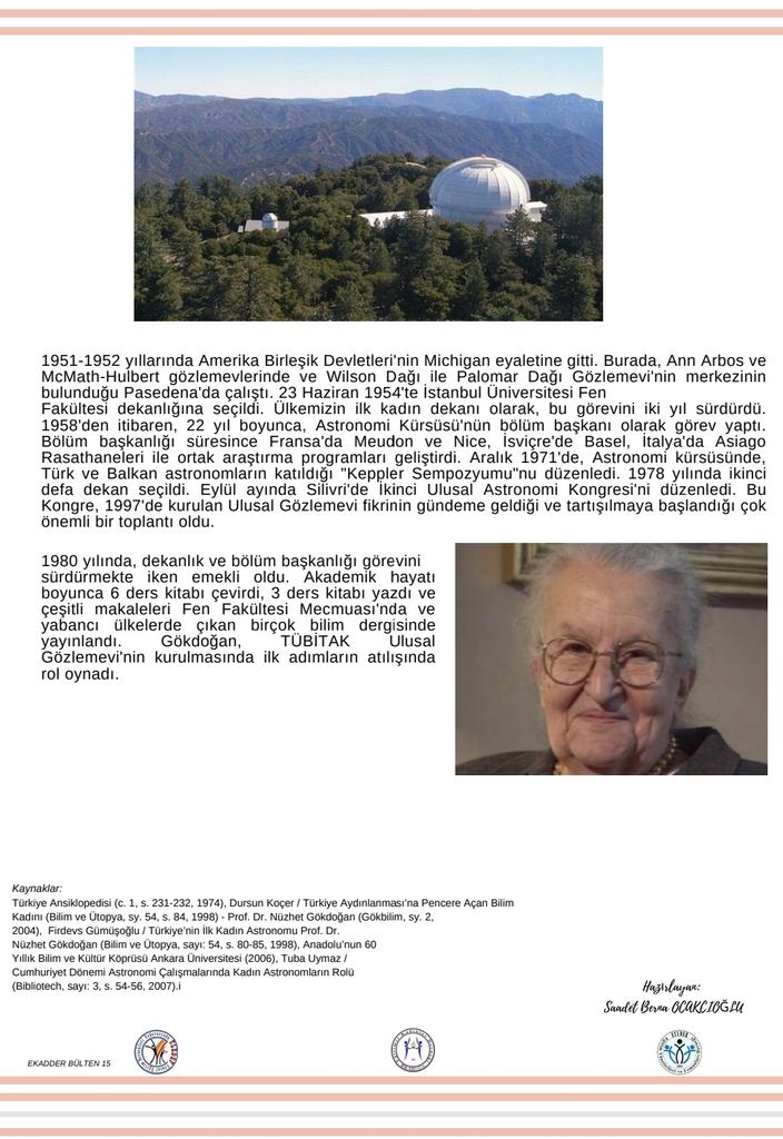 OcakcogluSBerna's tweet photo. EKADDER (Eğitimci Kadınlar Derneği) bülteni son sayısında EKL mezunu Türkiye'nin ilk kadın astronomu ve dekanı Prof. Dr. Hatice Nüzhet GOKDOĞAN'ı yazdım. #EğitimciKadınlarDerneği #EKADDER @EKAL1911 https://t.co/wsrcfLGpm7