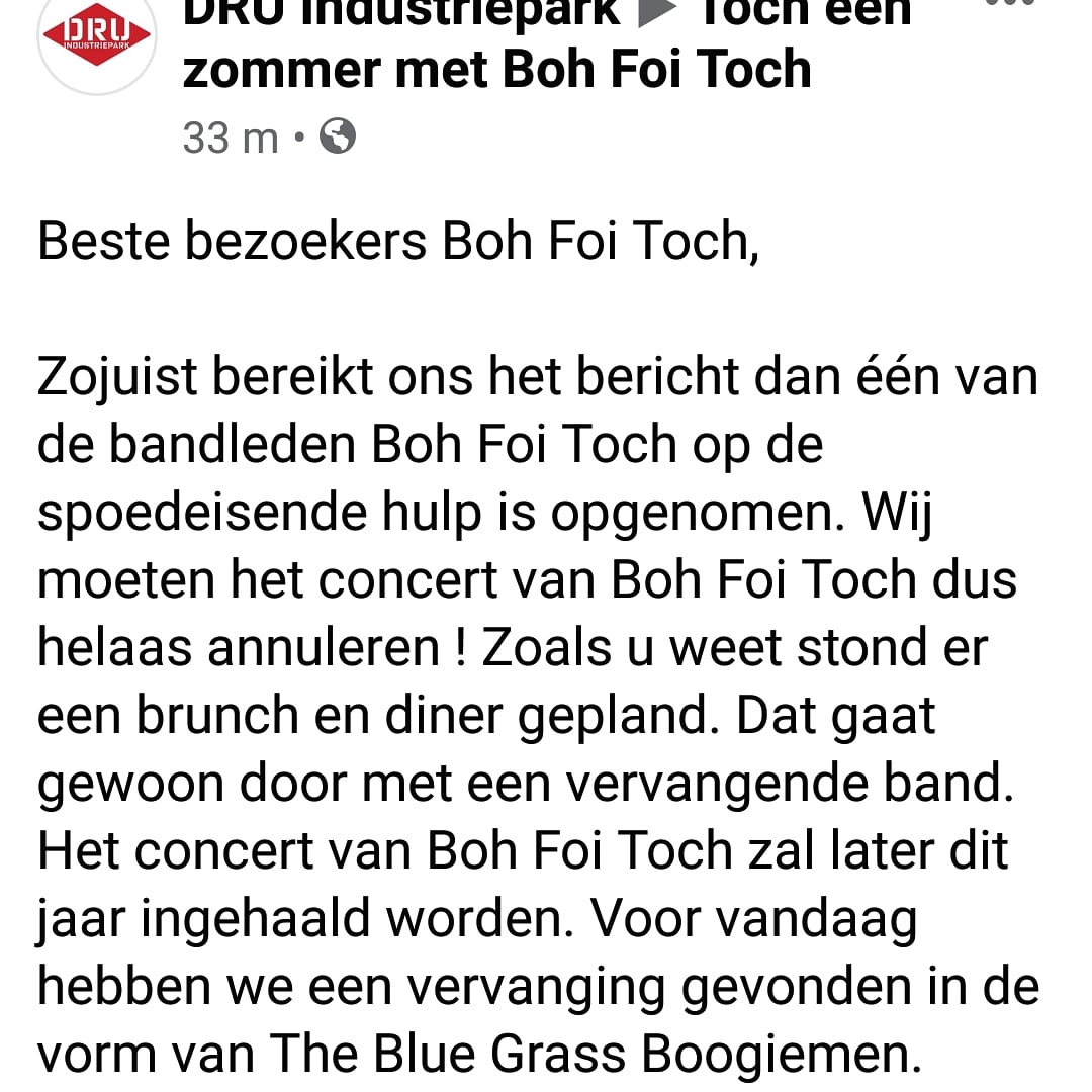 HELAAS. HET OPTREDEN VANDAAG IS GECANCELLED. GRAAG DELEN. DANK.