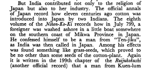 How two Indian merchants brought cotton to Japan . One thing that is notable is how every Person from subcontinent , wherever he be from called himself Tien chu (Hindu) in front of foreigners .