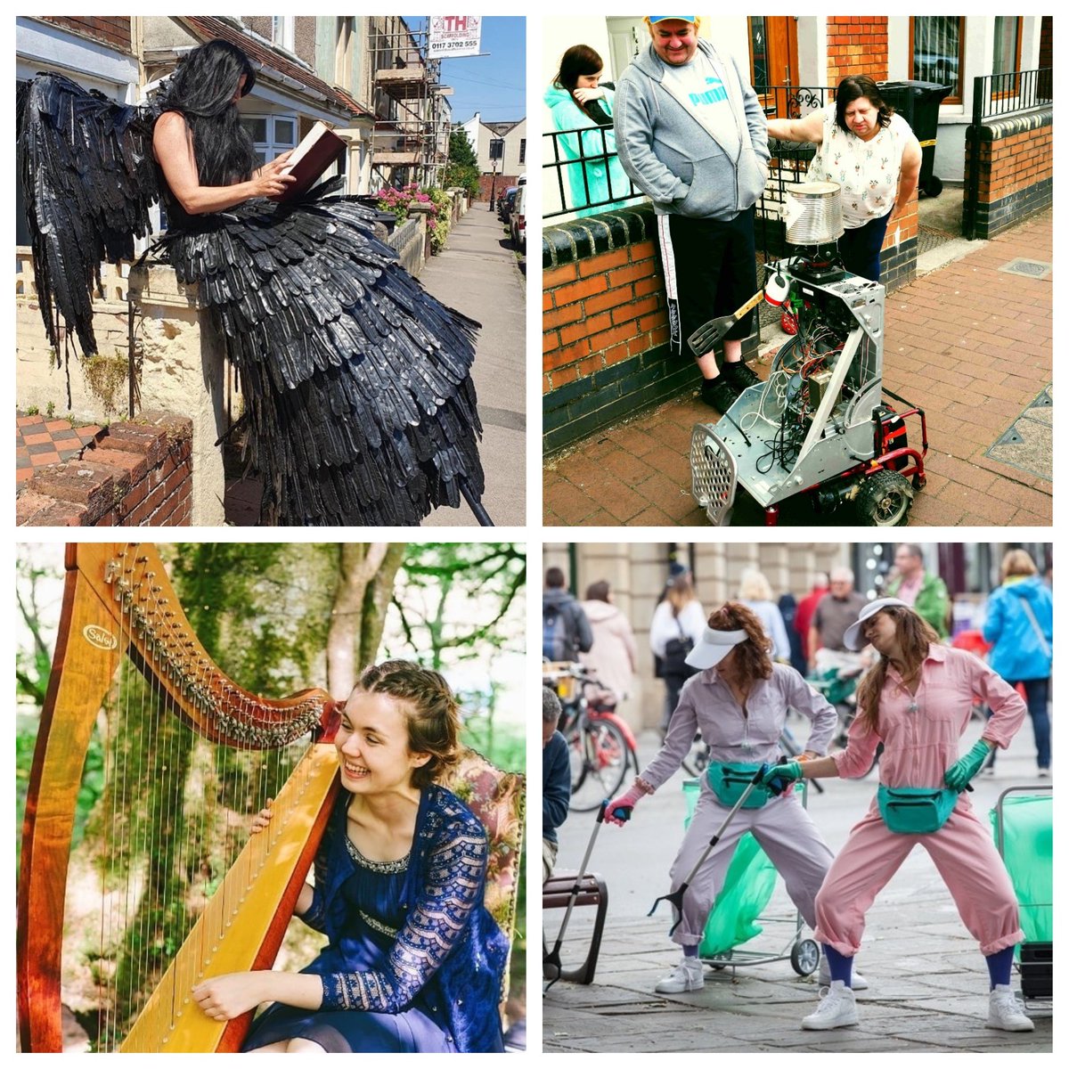 Check out some of the acts coming to your streets next weekend, Lyn the Crow, Sussan the Socially Distanced Robot, Bristol Harpist and the Disco Litter Queens. #Bristol #Coddywomple